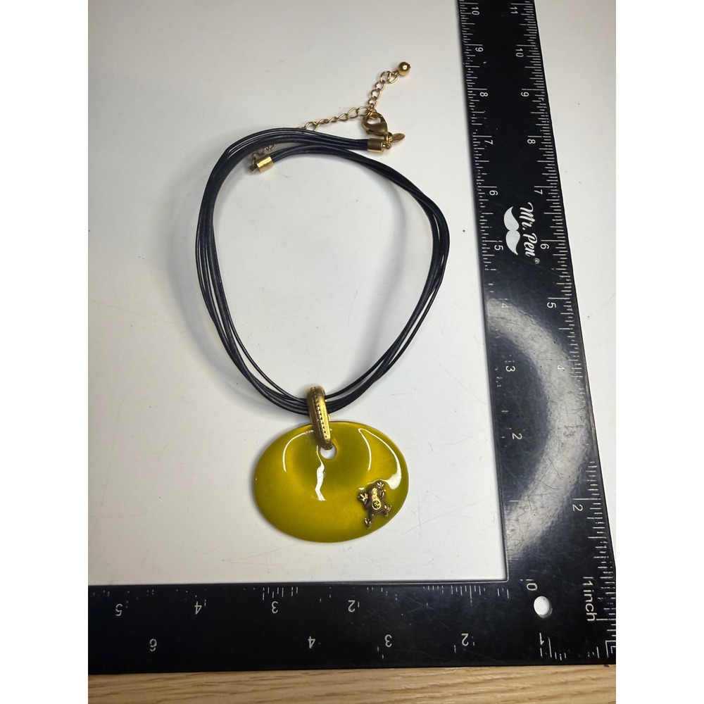 Chicos Chartreuse Green Resin Disc Frog Pendant Multi Strand Cord Necklace